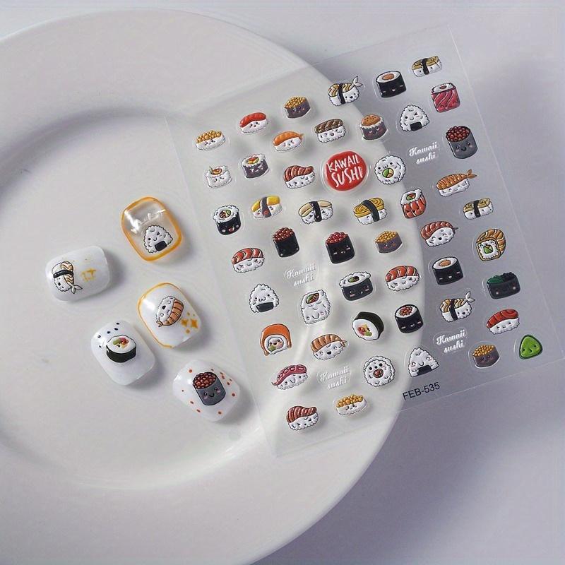 2pcs 3D Sushi Nail Stickers, Japanese Food Theme Embossed Nail Art Decals for Fake Nails & Press-On Nails