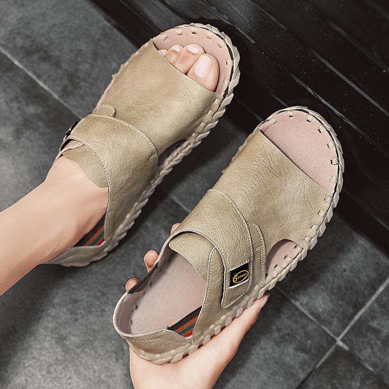 Fashion Hand Sewn Summer Men Sandals Genuine Leather Mens Casual Shoes Outdoor Leather Sandals for Men Beach Roman Mens Shoes