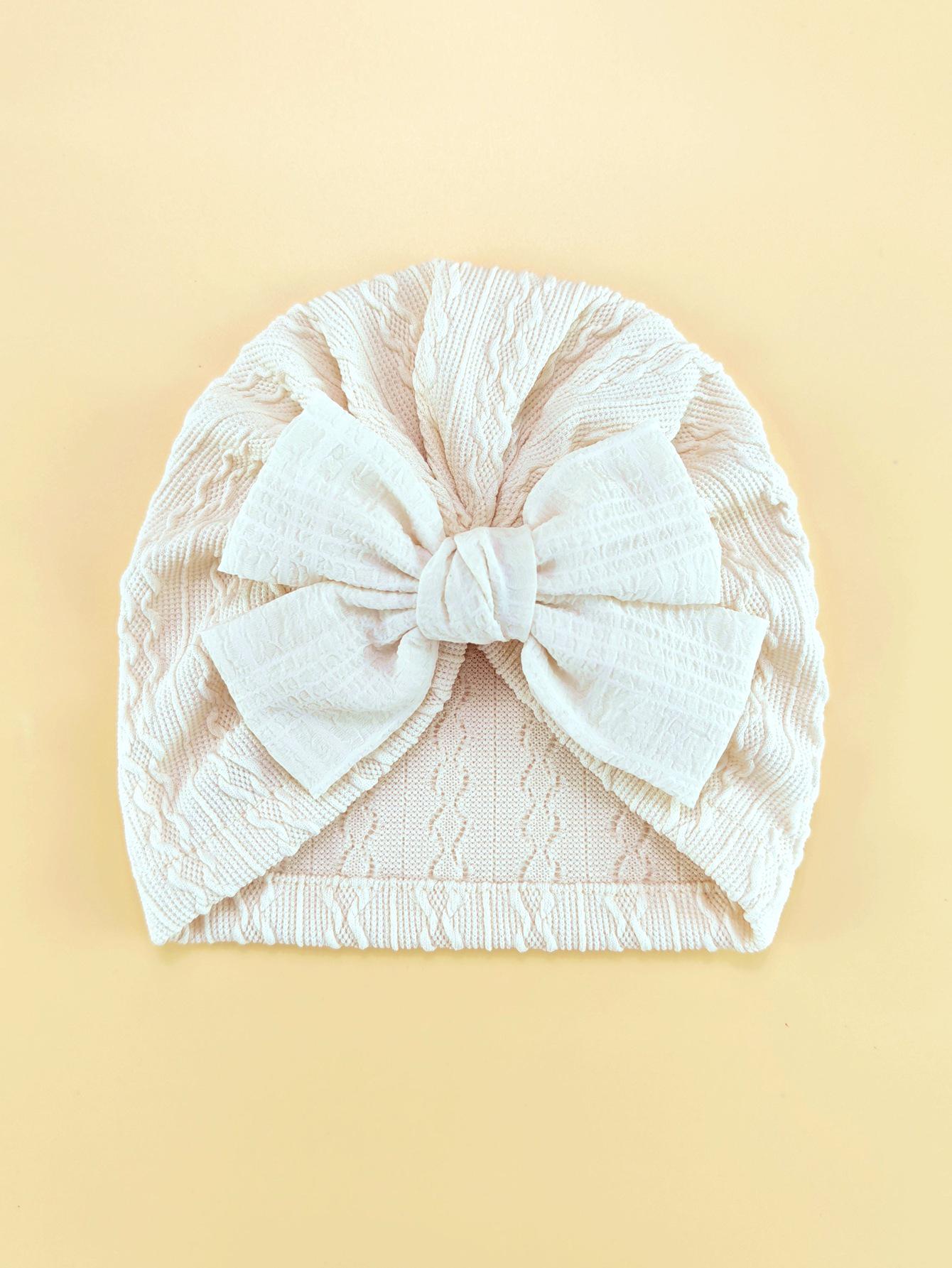 

European & American Baby Jacquard Bow Hat - Cute Infant Pullover & Newborn Cap One Size