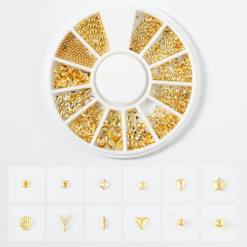 Goldener Schmuck Stern und Mond Nietendesign Wasseraufkleber Nagelsticker Nagelkunst Dekoration Hohle Legierung Nageldekoration