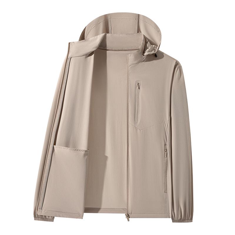 Męska kurtka chroniąca przed słońcem z lodowego jedwabiu z odpinanym kapturem - Luźna, lekka, plus size płaszcz przeciwsłoneczny