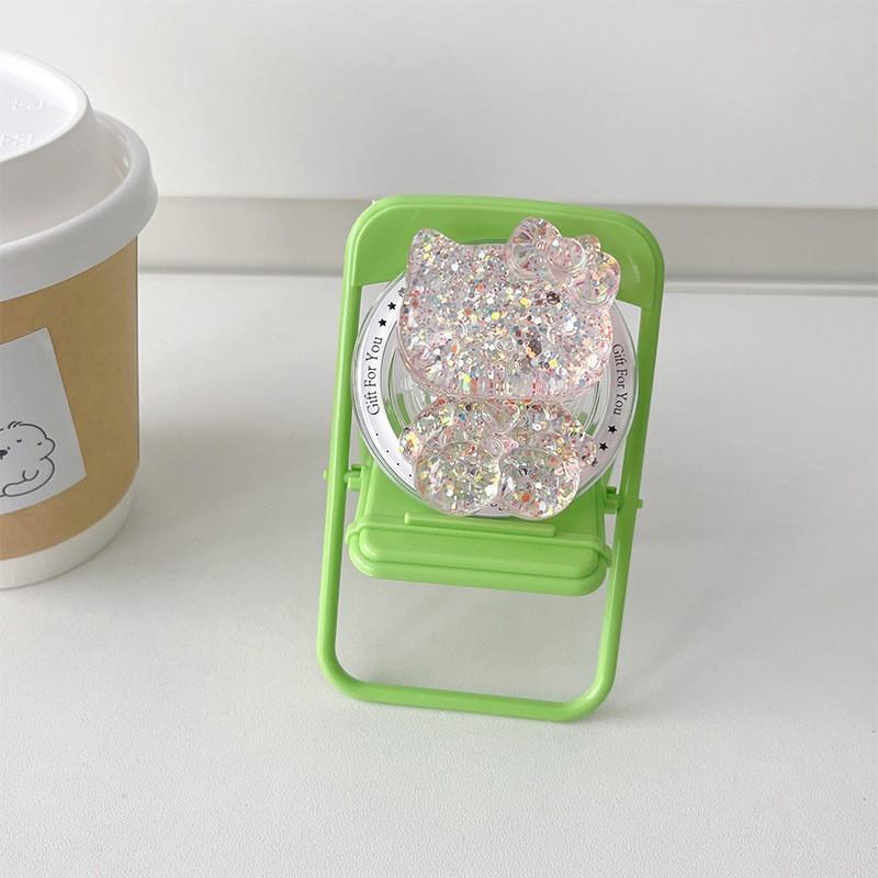 Korean Ins Style Transparent Glitter KT Cat Phone Airbag Bracket Magnetic Suction Magsafe Retractable Support