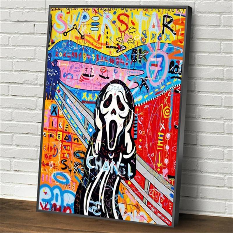 Graffiti Umělecká díla Postava Mony Lisy Malba na plátně Abstraktní Plakáty a tisky Street Wall Art Obrázky Cuadros Living Room Decor