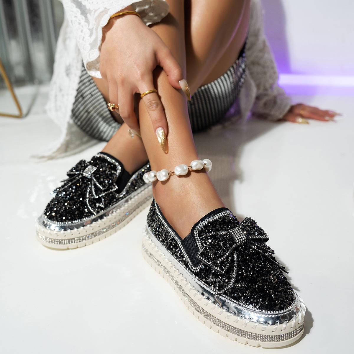Femme Shoes Muffin Shoes Women's Large Size Shoes Platform Loafers Spring Summer Lazy Shoes Rhinestone Pedal 41