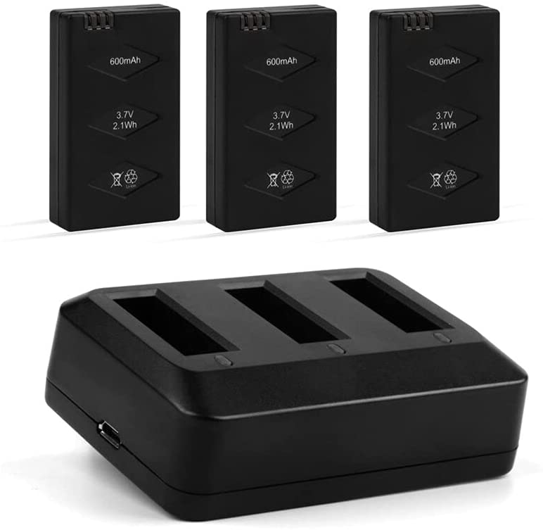 Set of 3 LiPo Batteries 3.7V 600mAh 20C for Parrot MiniDrone | 3-Port Fast Charger with IC Protection | Wide Compatibility with Drones & RC Models