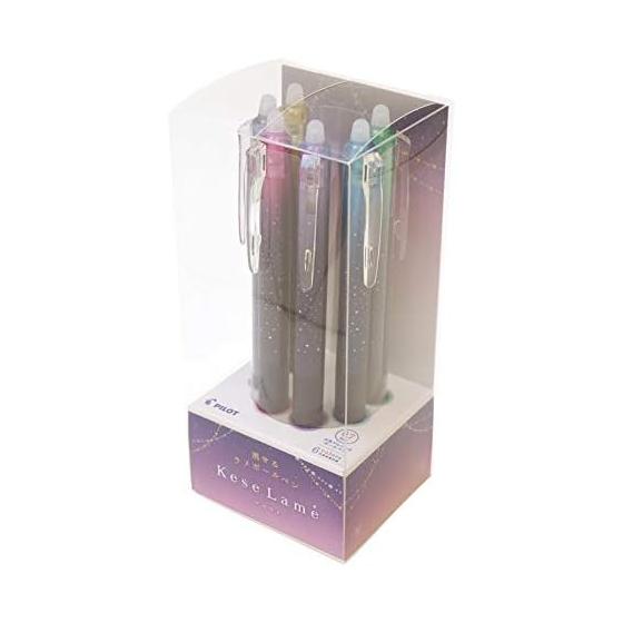 Pilot KeseLame Erasable Glitter Gel Pen Set, 6 Colors (LKKB-138F-6C) - Vibrant Glitter Ink for Beautiful Notes and Planners (Gold, Silver, Pink,