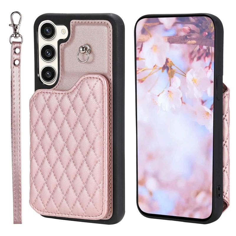 Capa tipo carteira com compartimentos para cartões xadrez de luxo para Samsung A13 A14 A52 A53 A54 S23 S22 S21 iPhone 14 13 12 11 PU com fivela magnética e alça de mão