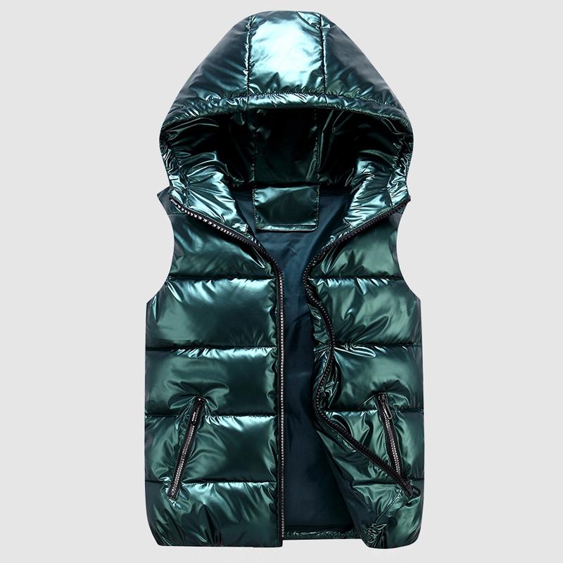 Autumn Winter Clothing Hoodies Men's Sleeveless Jacket Reflective Silver Colorful Down Jacket Casual Hooded Coat Vest  For Men Vest Clothing
