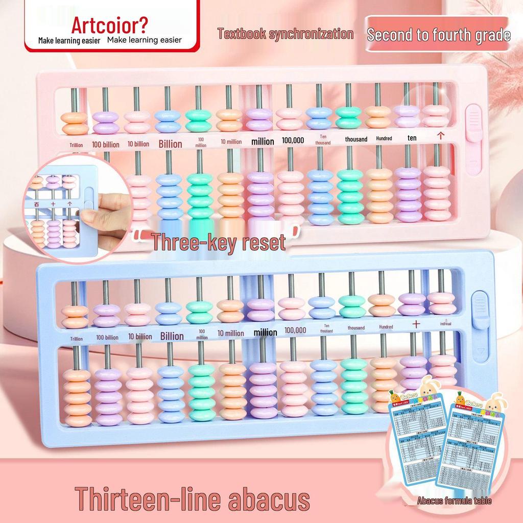 Primary School Abacus for Second Grade: Special Bead Counting Tool with 5 & 7 Beads, 13 Rows for Mental Math