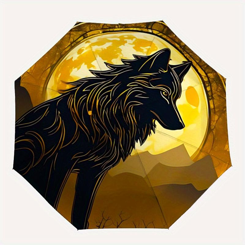 

1pc Moon Wolf Compact Travel Umbrella, Automatic Folding Lightweight Windproof 8-Bone Reinforced Design, Portable for Backpack Durable Canop