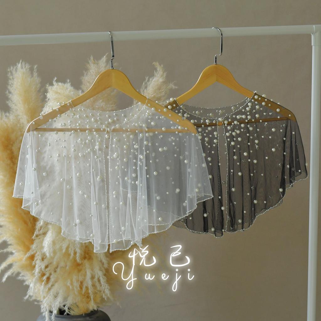 Mantellina Corta in Tulle con Perline, Bolero Coprispalle Trasparente in Rete, Coprispalle a Velo per Abito da Sera