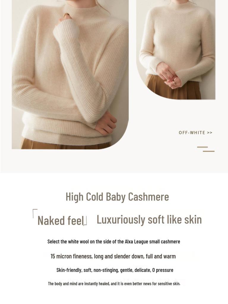 Damen Schlank Geschnittener Rippstrick Kaschmirpullover - Halber Rollkragen, Einfarbige, Perfekt für Herbst & Winter.