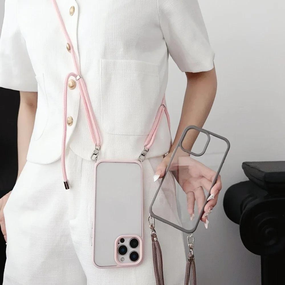 Crossbody Transparente Telefonhülle für iPhone 16 Pro Max 15 14 Plus 13 Verstellbare Halskette Lanyard Stoßfeste Schutzhülle