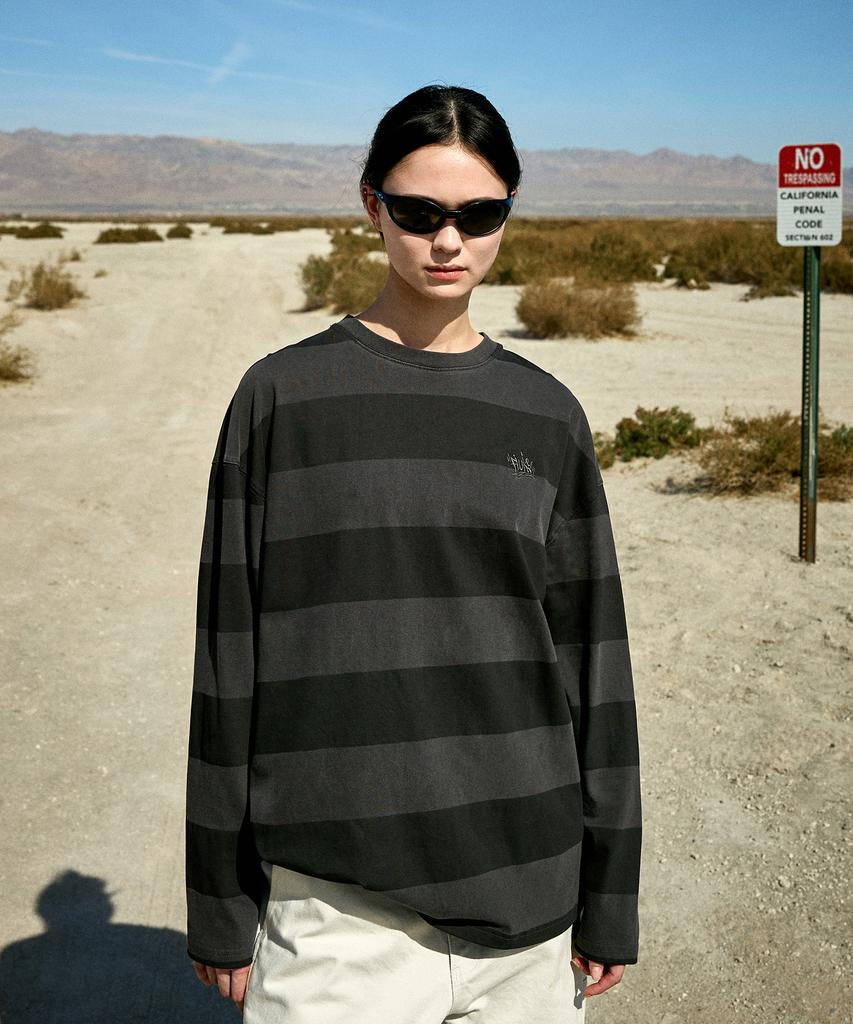 Peullukeu Slam Logo Stripe Pigment Long Sleeve T-Shirt Dark Gray Flt715