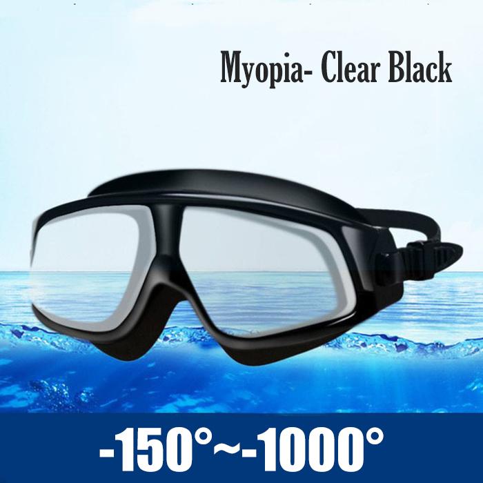 -1.5 To -10.0 Myopia Swim Eyewear Silicone Large Frame Anti Fog Swimming Goggles Custom Different Degree For Left Right Eyes