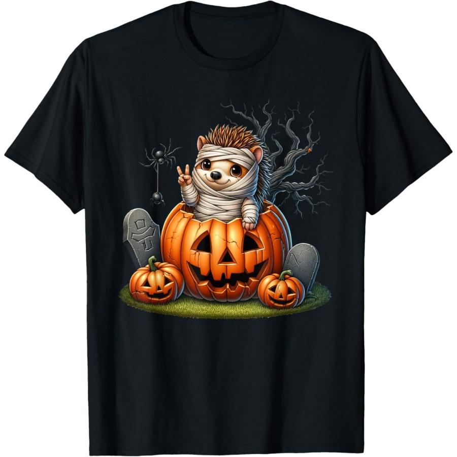 

Funny Hedgehog Mummy Pumpkin Halloween Mens Womens Kids T-Shirt S