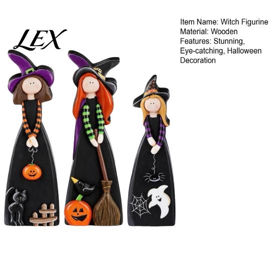 Fall Home Party Accents Halloween Witch Table Decoration, Cute Wooden Centerpiece, Farmhouse Autumn Vintage Style Crafts Ornament with Broomstick