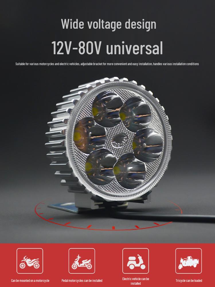 Super Bright 12V LED Headlight for Tricycles, Motorcycles, and 48V Electric Scooters - Waterproof and Durable.