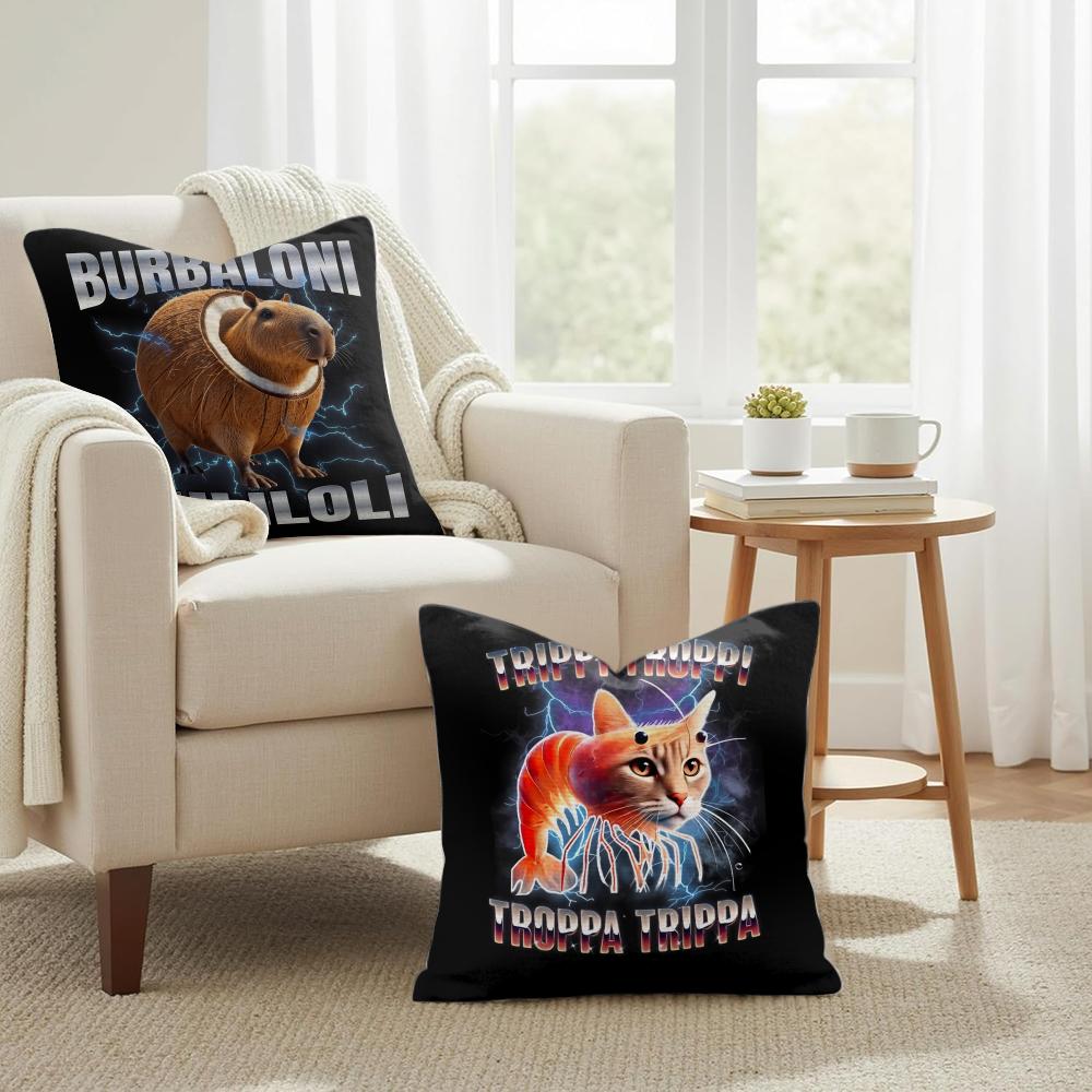Itallan B-Brainrot Creative Cushion Cover Natural Linen Organic Fabric Double-Sided Printing Sofa Home Decor Gift Pillow Cover