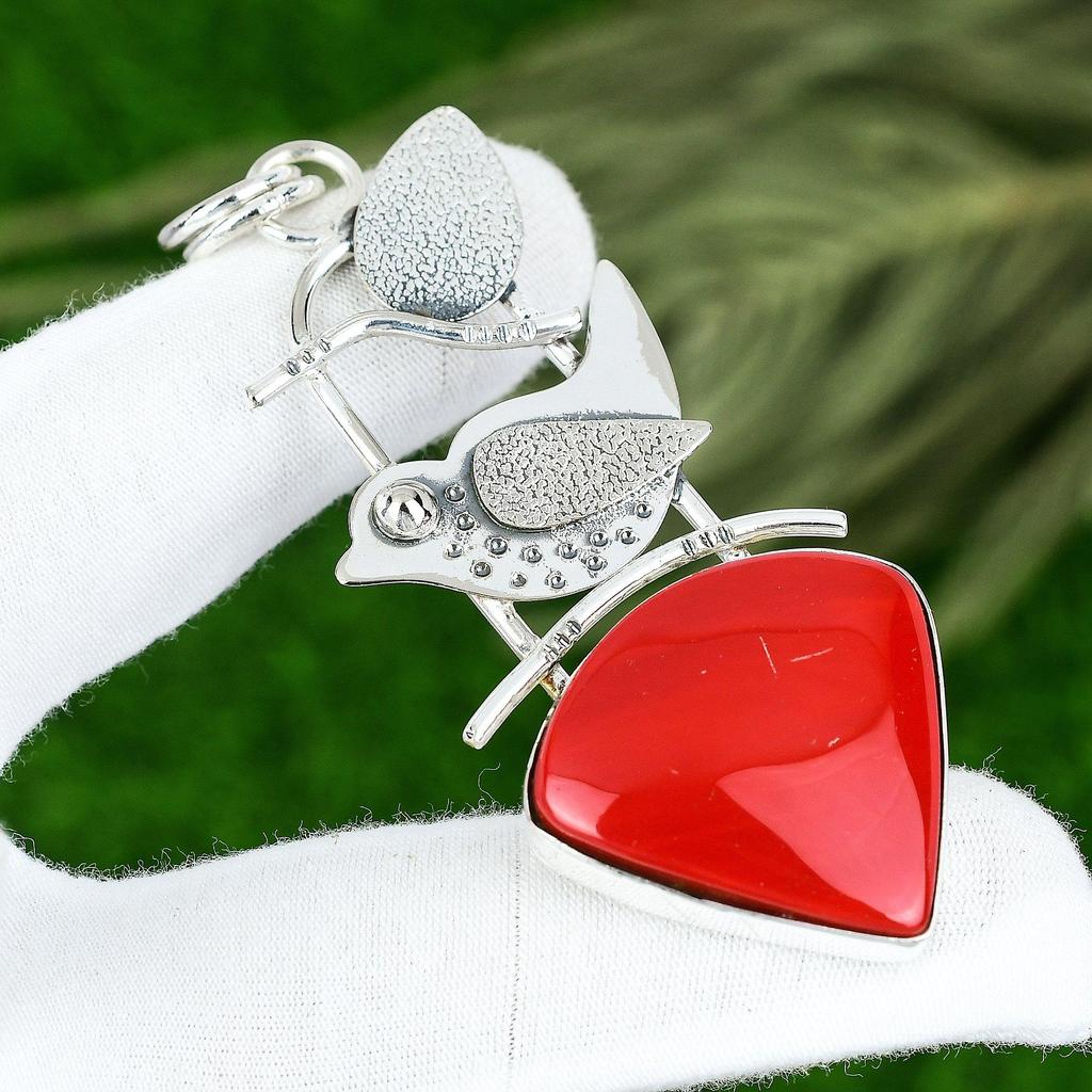Natural Italian Red Coral Gemstone Jewelry 925 Sterling Silver Pendant For Girls