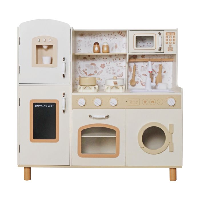 GINGER HOME Cuisine Enfant en Bois Vintage avec Plaques Électroniques, Lumières, Sons et Évier avec Eau – 91x31x90 cm