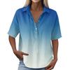 Women Loose Fit Short Sleeve Polo Shirt Vintage Floral Print Button Down Collar Linen Blend Casual Top