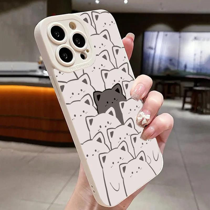 Case For iPhone 15 Cases iPhone 14 Pro Max Cases Black And White Line Bear Phone Case For iPhone 13 12 11 XS XR X 7 8 Plus Cover