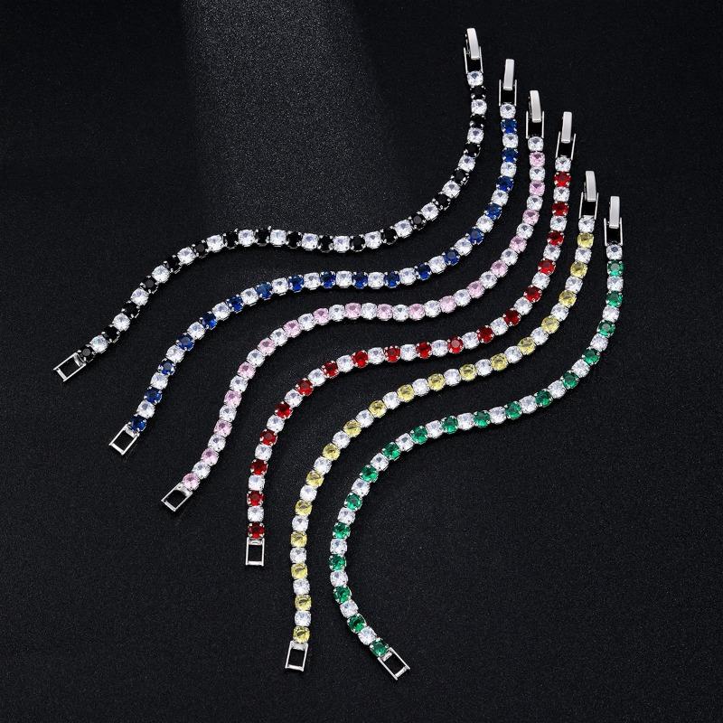 Stylish and Simple 925 Silver White and Green 4mm Zircon Tennis Bracelet Versatile Jewelry