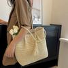 Yogodlns Women Hand Woven Tote Bag Solid Color Large Capacity Square Handbag Straw Shoulder Bag with Tassel Pendant