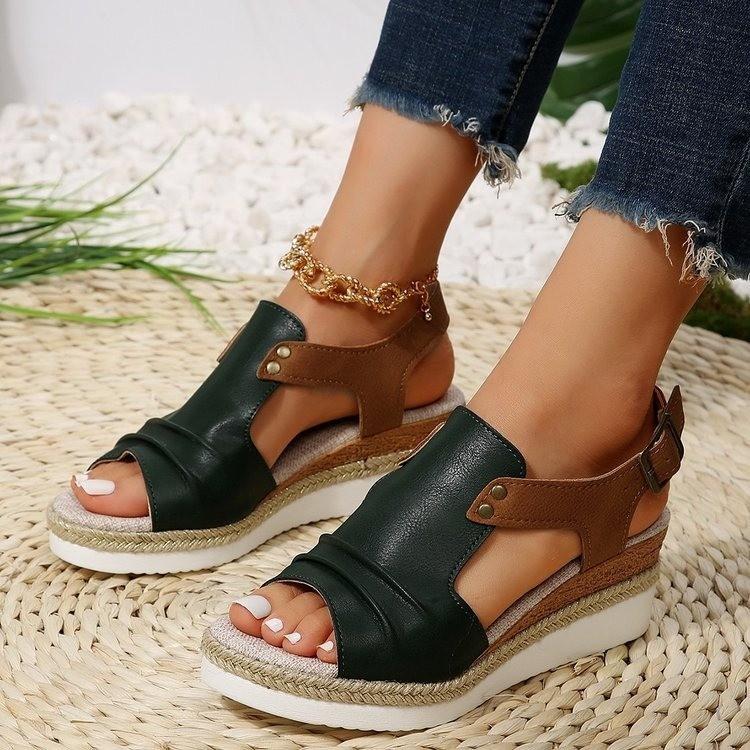 Sandalias de Mujer Verano Punta Abierta Punta Redonda Antideslizantes Cómodas Zapatos Casuales Correa de Hebilla Zapatos de Exterior