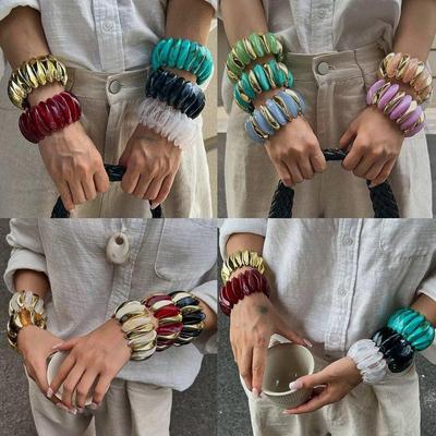 Bracciale Ovale in Acrilico Marmo Europeo e Americano - Pezzo di Gioielleria Retro alla Moda