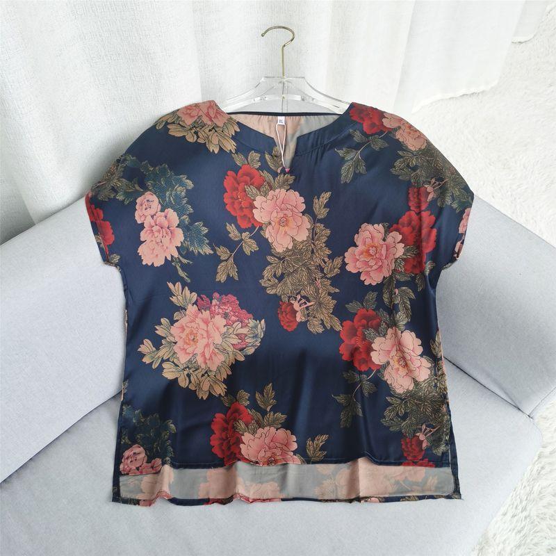 

Grandma s Clothes Summer Short-Sleeved Middle-Aged and Elderly Summer Clothes Women s Women Top Clothes Mother s Clothes T-Shirt Multi-Color Navy XL