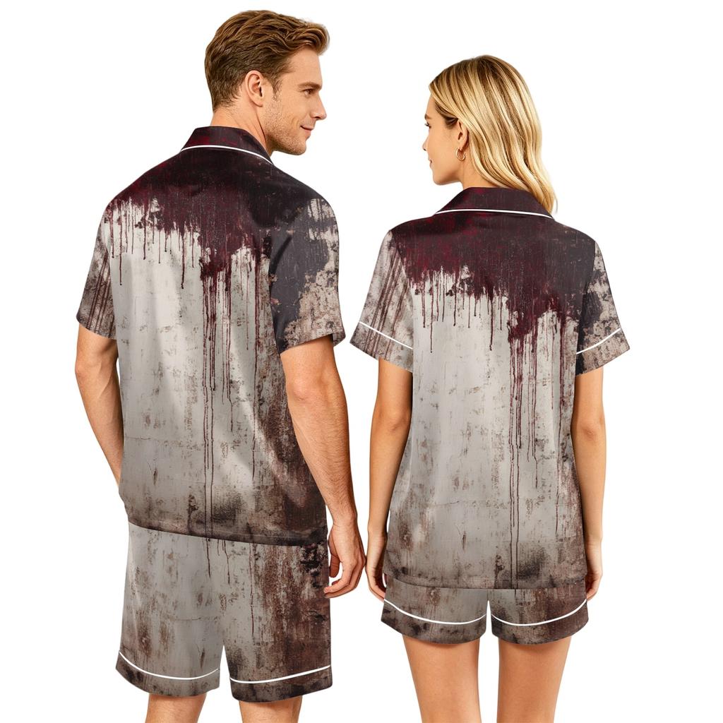 Couples Halloween Pajama Set Short Sleeve Button Down Shirt and Shorts Soft Casual Sleepwear S to XXXXL Matching Loungewear