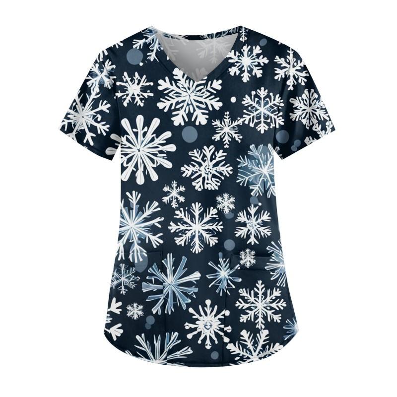 3D Snowman Print V-Neck Short Sleeve T-Shirt Women Men Casual Workwear Comfort Fit 2025