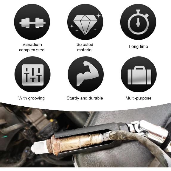 Oxygen Sensor Socket With Side Wire Cutout, 1/2" Drive By 7/8" 6-Point O2 Sensor Fit All Vehicles O2 Removal And Tallation, Offset Oxygen Sensor