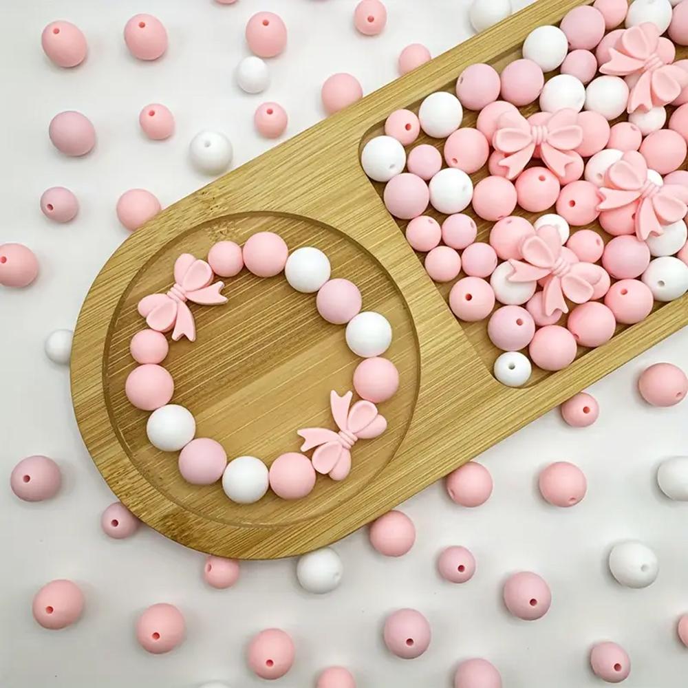 10/38/45PCS Bow Silicone Bead Set, 12mm/15mm, suitable for DIY handmade making, keychains, jewelry, bracelets, necklaces, etc