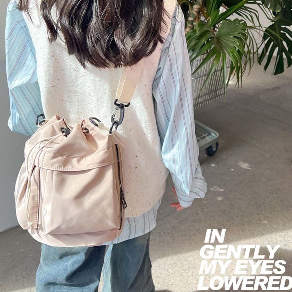 Large Capacity Drawstring Fitness Bag Korean Style Bucket Bag Swimming Nylon Crossbody Bag  Travel
