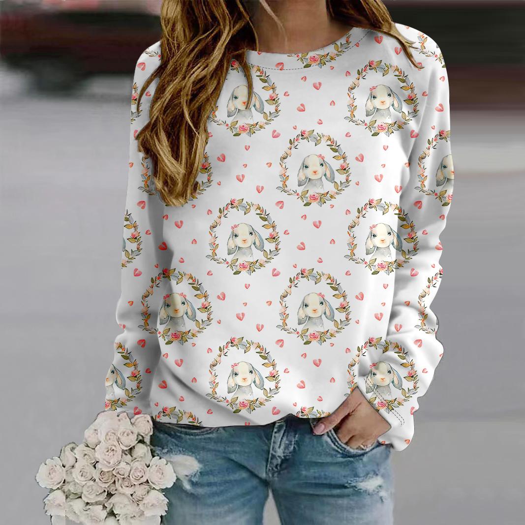 

Осенняя женская мода с круглым вырезом и длинным рукавом, свободная одежда, футболка с принтом яйца Quqi 8XL розовый