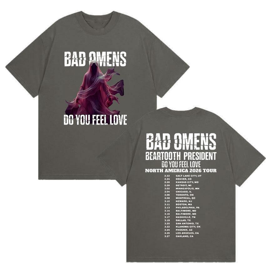 Bad Omens Do You Feel Love Tour 2026 Bedruckte T-Shirts Herren Damen Retro Oversized Baumwoll-T-Shirt Klassische Punk Gothic Kleidung T-Shirt
