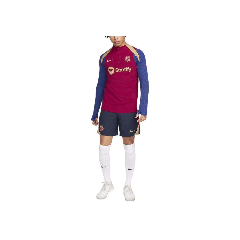 Nike Maglietta a Maniche Lunghe Girocollo FC Barcelona Strike Elite con Stampa di Lettere Color Block Uomo Top Rosso FJ5373-621