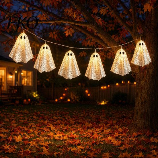 Festive Party Hanging Decorations Halloween Glowing Ghost Decor, Spooky Light Up Ornament for Holiday Decor Scene, Indoor Outdoor Wall