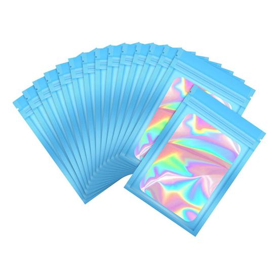 100 ks Samolepicí sáčky Víceúčelové Přenosné Holografické Balicí sáčky Uzavíratelné Sáčky z hliníkové fólie proti zápachu Zipové sáčky s průhledným okénkem