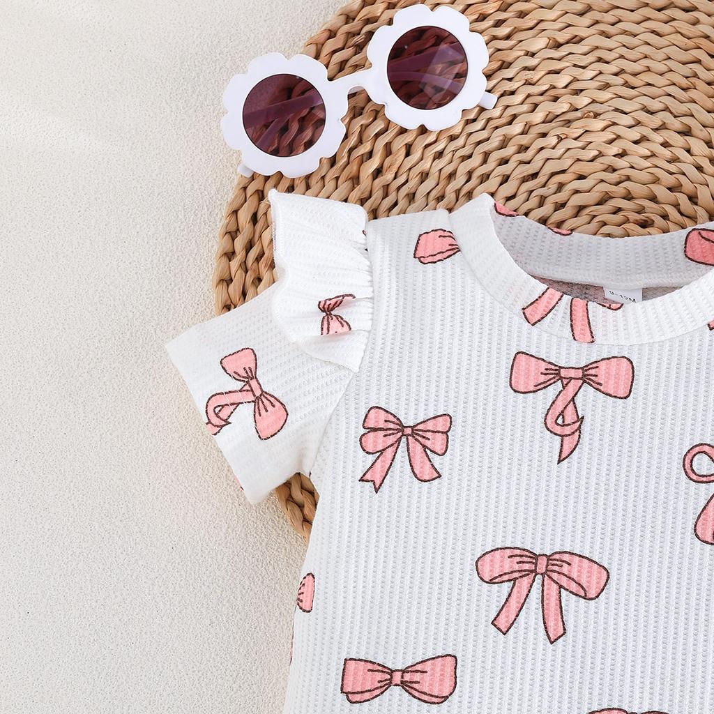 Girls' Short-sleeved Top + Shorts Set Bow Print Summer Fashion Two-piece Set