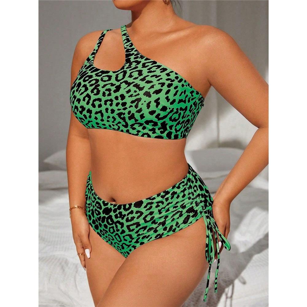 Sexy Leopard Print Large Size Swimsuit Women's Split High Waist Bikini Suit