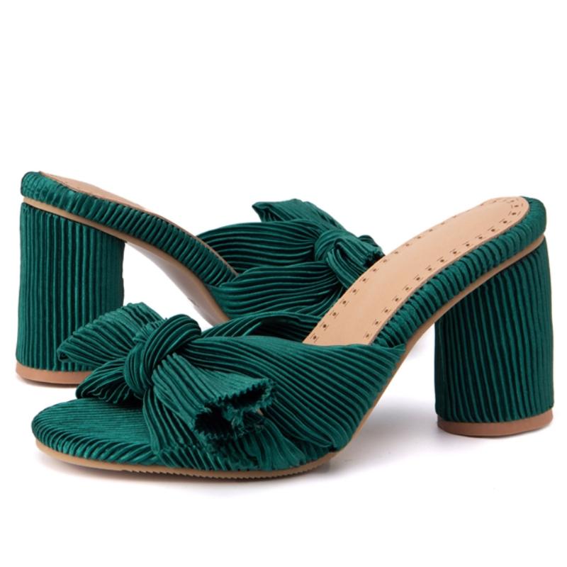 Fashion Fashion Summer Slippers Sandals Shoes Woman Outside Sweet Bow High Heels Slides Green Red Black Party Shoes Female Large Size 50
