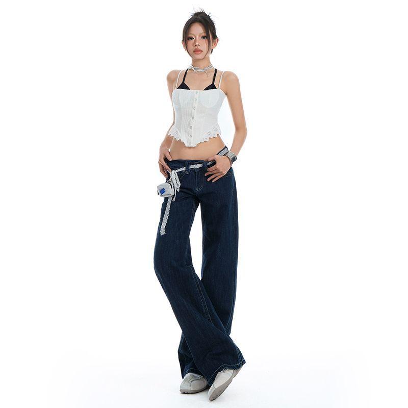 Spring Raw Denim Tone Y2K Low Waist Narrow Straight Drape All Match Slim Denim Pants For Ladies Casual Pants Oversize Denim Trousers