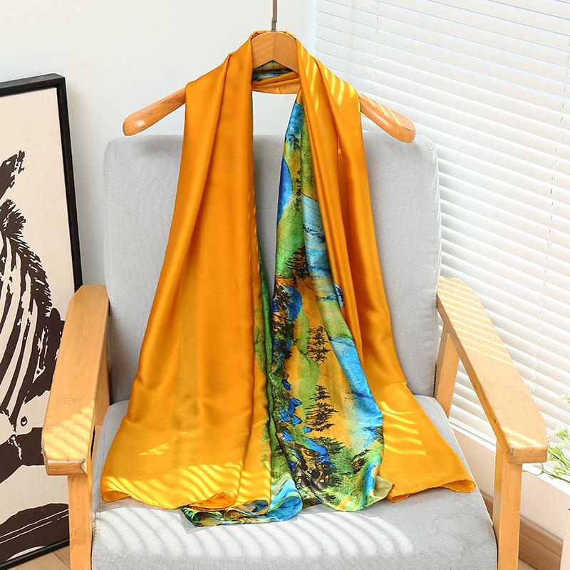 Summer silk scarf women's print lengthened thin shawl with decorative scarf sun protection beach towel Fashion Refined-inspired Casual Scarf