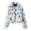 Womens Irregular Floral Print Oversized Jacket Casual Chic Outerwear Long Sleeve Zipper Coat