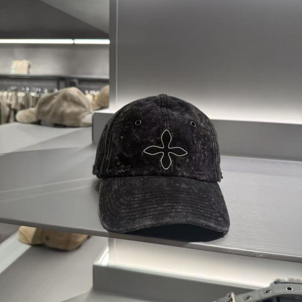 SK Cross flower baseball cap with embroidered letters, casual sports retro denim baseball cap with adjustable sunshade and curved brim