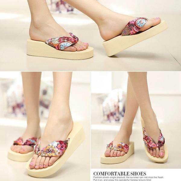 Elegant Women Summer Flip Flops Wedge Heeled Platforms With Comfortable Beach Shoes